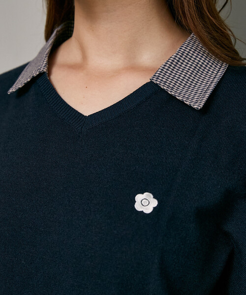 MARY QUANT(マリークワント)の「MARY QUANT × PUBLUX/マリークワント 別注 チェック シャツ レイヤード風 スキッパー ロングスリーブ ニット 限定展開(ニット/セーター・レディース・ブラウン/チャコールグレー/ネイビー/グレー・フリ-)」の5枚目の写真
