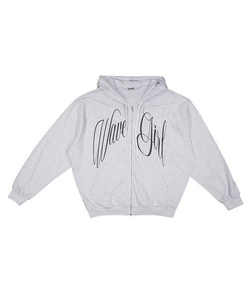 Single Wave Hood Zip‑Up — White Melange