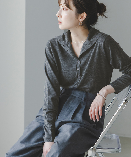 PROTAGONISTA(プロタゴニスタ)の「《別注カラーあり》PROTAGONISTA/プロタゴニスタ カーディガン(ニット/セーター・レディース・チャコールグレー/レッド/ブラウン・FREE)」の5枚目の写真