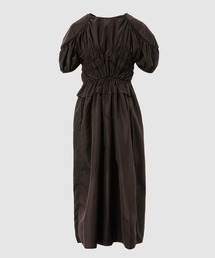 LONG DRESS WITH SMOCKED BODICE AND PEPLUM DETAIL