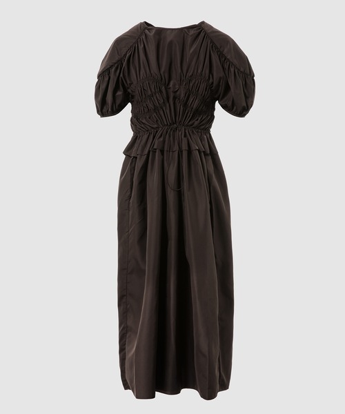 CECILIE BAHNSEN(セシリー バンセン)の「LONG DRESS WITH SMOCKED BODICE AND PEPLUM DETAIL(ワンピース・レディース・ブラウン・6/8)」の1枚目の写真