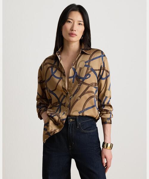 LAUREN RALPH LAUREN(ローレン ラルフ ローレン)の「リラックス フィット ベルティングプリント ツイル シャツ(シャツ/ブラウス・レディース・ブラウン系5・M/L/XXS/XS/S)」の1枚目の写真