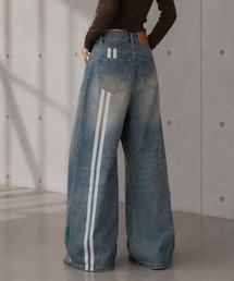 サイドライン ヴィンテージ加工 ワイドデニムパンツ