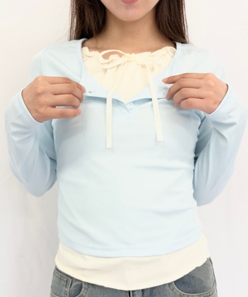 Alite cloth(アリーテクロス)の「フロントリボン レイヤード カットソー(Tシャツ/カットソー・レディース・ピンク/アイボリー/グレー/ブルー・FREE)」の12枚目の写真