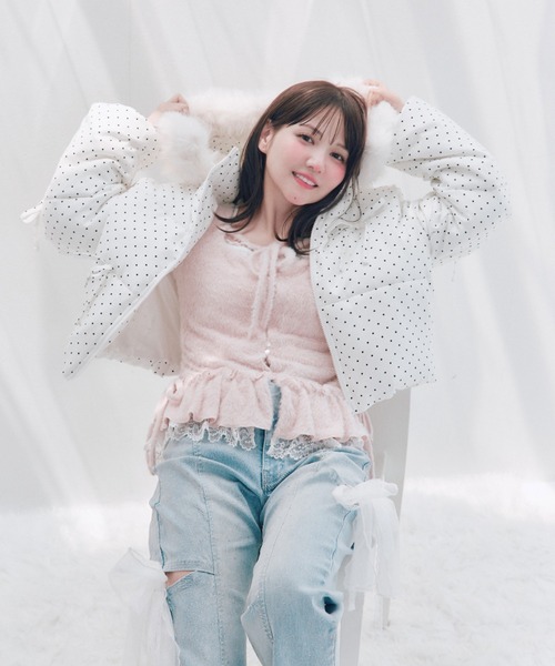 OLIVE des OLIVE(オリーブデオリーブ)の「Snow fur ショートエコダウン(ダウンジャケット/コート・レディース・アイボリー/ピンク/ブラック/ドット・FREE)」の14枚目の写真