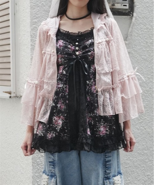 myu:loret(ミュウロレット)の「ミニフラワーキャミチュニック(チュニック・レディース・ブラック/ホワイト・FREE)」の2枚目の写真