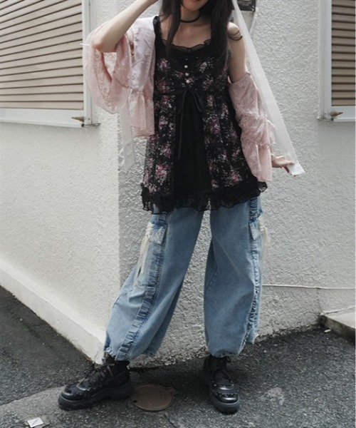 myu:loret(ミュウロレット)の「ミニフラワーキャミチュニック(チュニック・レディース・ブラック/ホワイト・FREE)」の9枚目の写真