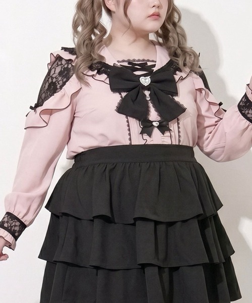 DearMyLoveWhip(ディアマイラブホイップ)の「ハートレースフリルビジューセーラーブラウス(シャツ/ブラウス・レディース・ピンク/ボルドー/ブラック×ホワイト・5L/4L)」の3枚目の写真