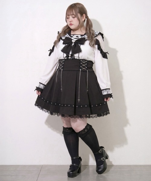 DearMyLoveWhip(ディアマイラブホイップ)の「ハートレースフリルビジューセーラーブラウス(シャツ/ブラウス・レディース・ピンク/ボルドー/ブラック×ホワイト・5L/4L)」の12枚目の写真