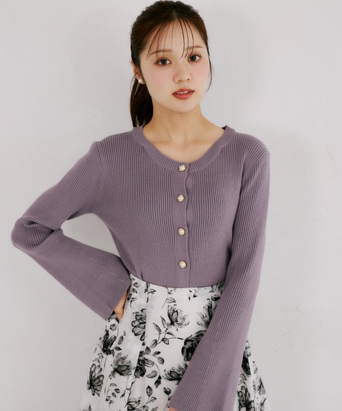 tocco closet(トッコ クローゼット)の「2WAYレースリボン襟付きリブニットカーディガン(カーディガン/ボレロ・レディース・ブラック/ラベンダー・M)」の8枚目の写真