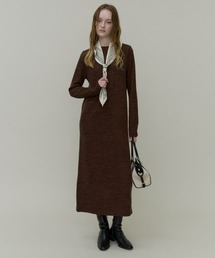 Mix Jersey Straight Long Dress with Thumbhole / サムホール付きミックスジャージーニットドレス