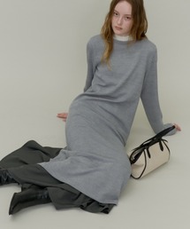 Mix Jersey Straight Long Dress with Thumbhole / サムホール付きミックスジャージーニットドレス