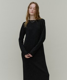 Mix Jersey Straight Long Dress with Thumbhole / サムホール付きミックスジャージーニットドレス