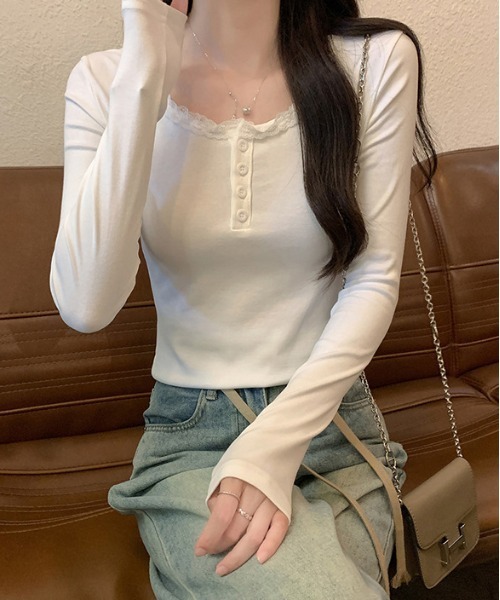 WEGO（ウィゴー）の「ヘンリーネックフリルベーシックロングTシャツ/カットソー（Tシャツ/カットソー・レディース・ブラック/ホワイト・LARGE/MEDIUM）」の20枚目の写真