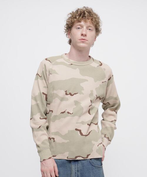 BELVEY カモフラ柄 ワッフル長袖カットソー L 直営店限定》MINI WAFFLE CAMO L/S T-SHIRT / ミニワッフル カモ 長袖T
