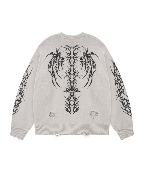 SUPPLIER(サプライヤー)の「ニット|Distressed Tribal Bones Crew Knit|SUPPLIER(ニット/セーター・メンズ・ブラック/グレー・SMALL/MEDIUM/LARGE/X-LARGE)」の2枚目の写真