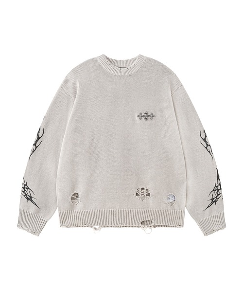 SUPPLIER(サプライヤー)の「ニット|Distressed Tribal Bones Crew Knit|SUPPLIER(ニット/セーター・メンズ・ブラック/グレー・SMALL/MEDIUM/LARGE/X-LARGE)」の3枚目の写真