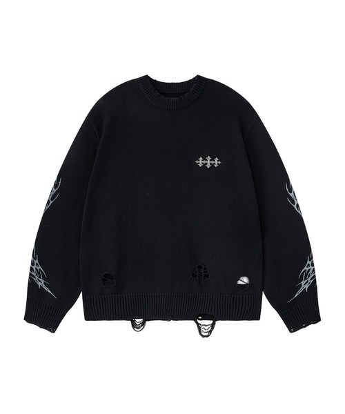 SUPPLIER(サプライヤー)の「ニット|Distressed Tribal Bones Crew Knit|SUPPLIER(ニット/セーター・メンズ・ブラック/グレー・SMALL/MEDIUM/LARGE/X-LARGE)」の10枚目の写真