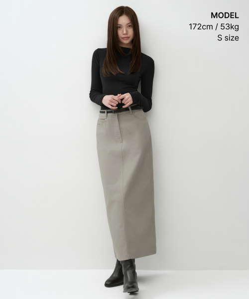 MUSINSA STANDARD WOMAN（ムシンサスタンダードウーマン）の「ウィメンズ CP マキシスカート [グレイッシュベージュ]（スカート・レディース・その他・SMALL/MEDIUM/LARGE/X-SMALL）」の2枚目の写真