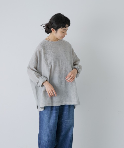 かぐれ（カグレ）の「ウールコットンワイドプルオーバー（シャツ/ブラウス・レディース・ライトグレー/ピンク・FREE）」の6枚目の写真