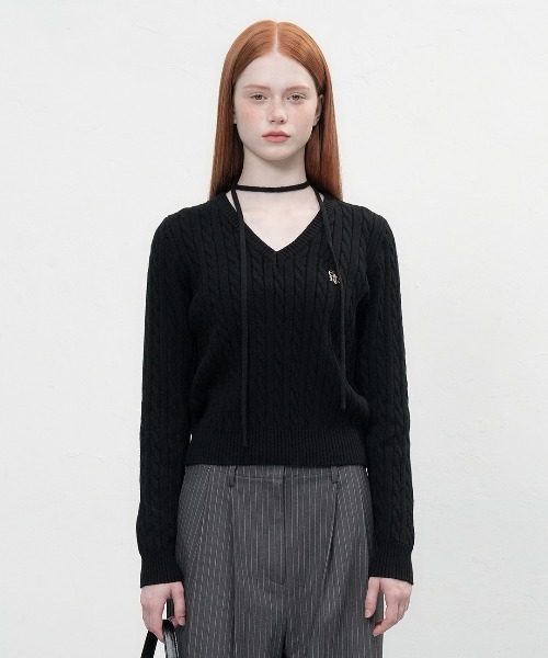 GENERAL IDEA(ジェネラルアイデア)の「【GENERAL IDEA】GNRLロゴウールケーブルVネックニットプルオーバー / WOOL CABLE V-NECK PULLOVER(ニット/セーター・レディース・グレー/ホワイト/ネイビー/ブラック・S/M/L)」の10枚目の写真