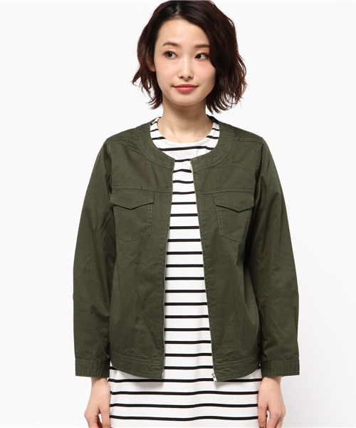 LBC(エルビーシー)の「コットンツイルノーカラーブルゾン(ブルゾン・レディース・オリーブ/ベージュ・LARGE/MEDIUM)」の13枚目の写真