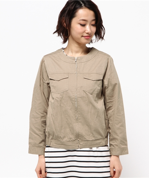 LBC(エルビーシー)の「コットンツイルノーカラーブルゾン(ブルゾン・レディース・オリーブ/ベージュ・LARGE/MEDIUM)」の8枚目の写真