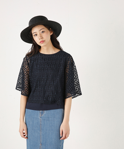 MOUSSY（マウジー）の「LACE FLARE LAYERED TOPS（Tシャツ/カットソー・レディース・ネイビー/ホワイト/ブルー・FREE）」の3枚目の写真