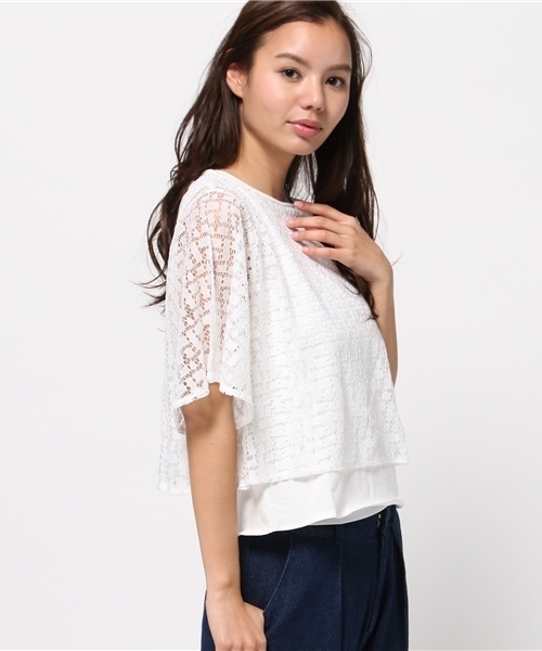 MOUSSY（マウジー）の「LACE FLARE LAYERED TOPS（Tシャツ/カットソー・レディース・ネイビー/ホワイト/ブルー・FREE）」の14枚目の写真