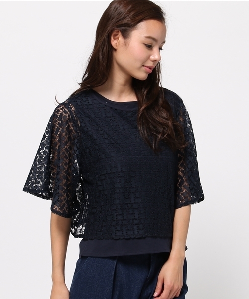 MOUSSY（マウジー）の「LACE FLARE LAYERED TOPS（Tシャツ/カットソー・レディース・ネイビー/ホワイト/ブルー・FREE）」の15枚目の写真