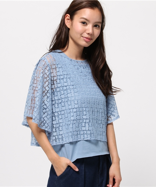 MOUSSY（マウジー）の「LACE FLARE LAYERED TOPS（Tシャツ/カットソー・レディース・ネイビー/ホワイト/ブルー・FREE）」の9枚目の写真