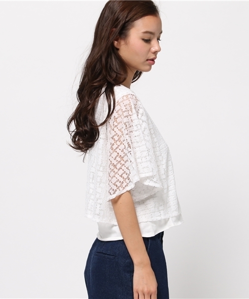 MOUSSY（マウジー）の「LACE FLARE LAYERED TOPS（Tシャツ/カットソー・レディース・ネイビー/ホワイト/ブルー・FREE）」の5枚目の写真