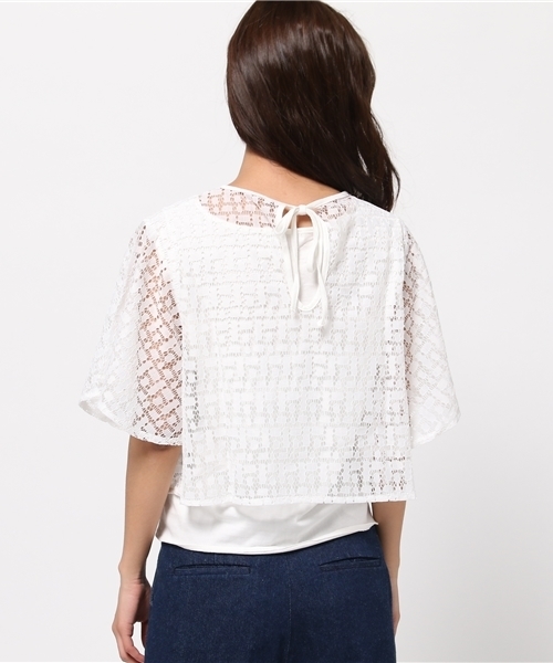 MOUSSY（マウジー）の「LACE FLARE LAYERED TOPS（Tシャツ/カットソー・レディース・ネイビー/ホワイト/ブルー・FREE）」の6枚目の写真