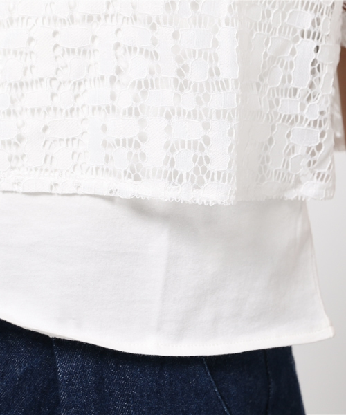 MOUSSY（マウジー）の「LACE FLARE LAYERED TOPS（Tシャツ/カットソー・レディース・ネイビー/ホワイト/ブルー・FREE）」の11枚目の写真