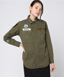 CUBE SUGAR | 高密度ツイル  ワッペン付きミリタリーシャツ (シャツ/ブラウス)