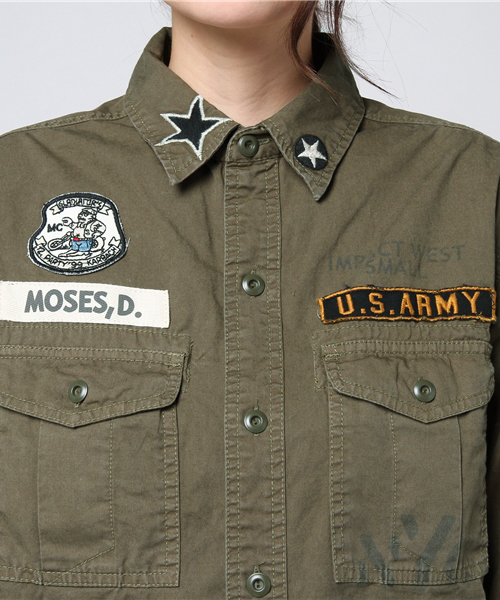 CUBE SUGAR(キューブシュガー)の「高密度ツイル ワッペン付きミリタリーシャツ (シャツ/ブラウス・レディース・カーキ・M)」の5枚目の写真