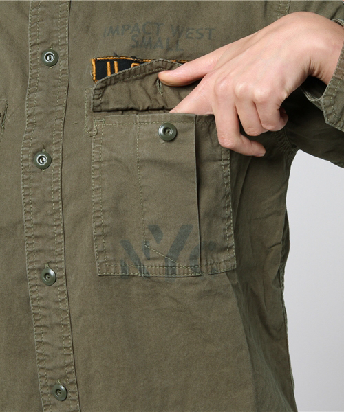 CUBE SUGAR(キューブシュガー)の「高密度ツイル ワッペン付きミリタリーシャツ (シャツ/ブラウス・レディース・カーキ・M)」の7枚目の写真