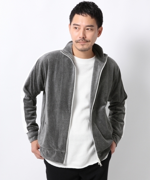 GLOBAL WORK（グローバルワーク）の「ベロアトラックジャケット/735754（カーディガン/ボレロ・メンズ・グレー/ネイビー・SMALL/X-LARGE/MEDIUM/LARGE）」の2枚目の写真