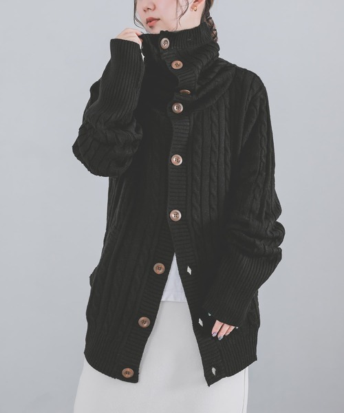 osharewalker(オシャレウォーカー)の「『ケーブルニットカーディガン』(カーディガン/ボレロ・レディース・グレー/モカ/ブラック/キナリ・FREE)」の2枚目の写真