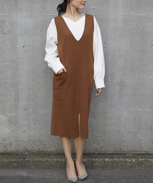 Emma Taylor(エマテイラー)の「Vネックニットワンピース(ワンピース・レディース・ブラック/キャメル/ベージュ/ダークグリーン・FREE)」の14枚目の写真