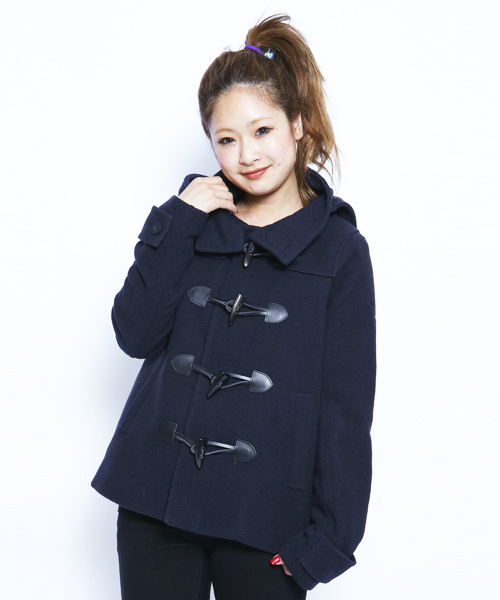 X-girl（エックスガール）の「HOODED DUFFLE COAT（ダッフルコート・レディース・ネイビー/レッド/マルチ・1/2）」の4枚目の写真