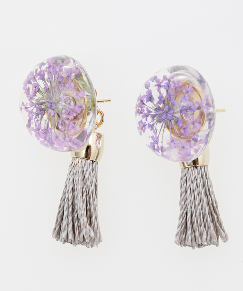 カヤ(カヤ)の「【カヤ】花アクアタッセルピアス(ピアス(両耳用)・レディース・パープル/ピンク/イエロー/オレンジ/アイボリー・FREE)」の3枚目の写真