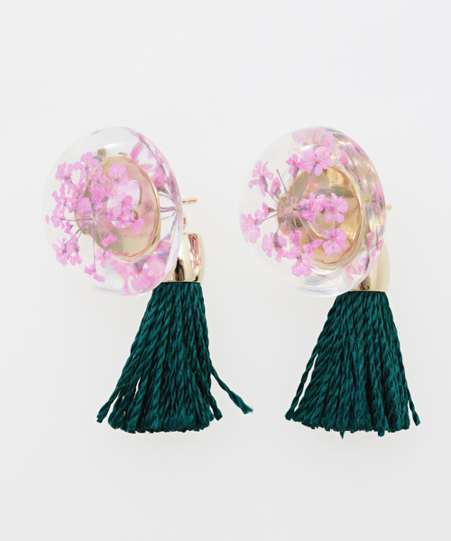 カヤ(カヤ)の「【カヤ】花アクアタッセルピアス(ピアス(両耳用)・レディース・パープル/ピンク/イエロー/オレンジ/アイボリー・FREE)」の5枚目の写真