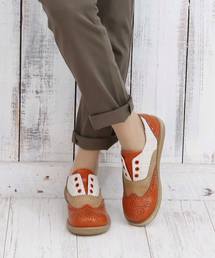 異素材コンビレースレスウィングチップシューズ