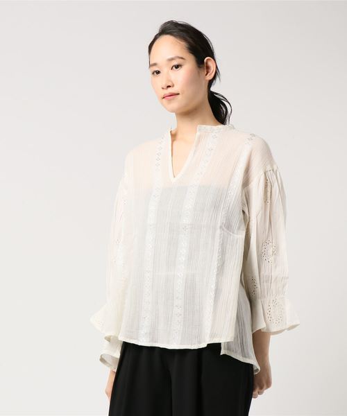 チャイハネ（チャイハネ）の「【チャイハネ】パンチングレーストップス（シャツ/ブラウス・レディース・ホワイト/ピンク/ブラック・FREE）」の8枚目の写真