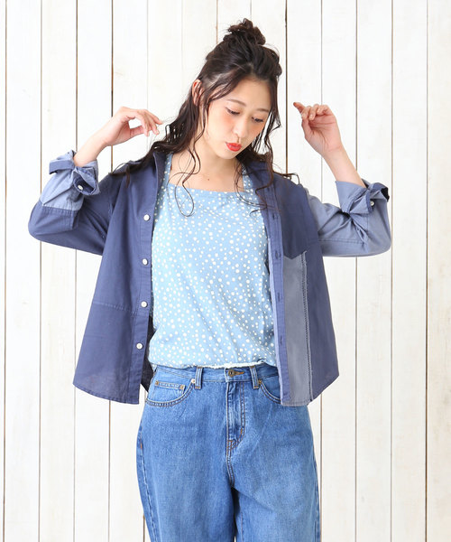 CUBE SUGAR(キューブシュガー)の「異素材組合せレギュラーシャツ(シャツ/ブラウス・レディース・グレー/カーキ/ピンク/ネイビー・M)」の3枚目の写真