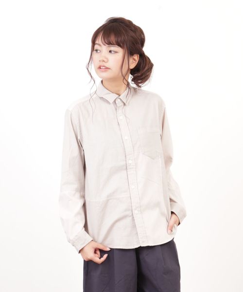 CUBE SUGAR(キューブシュガー)の「異素材組合せレギュラーシャツ(シャツ/ブラウス・レディース・グレー/カーキ/ピンク/ネイビー・M)」の2枚目の写真