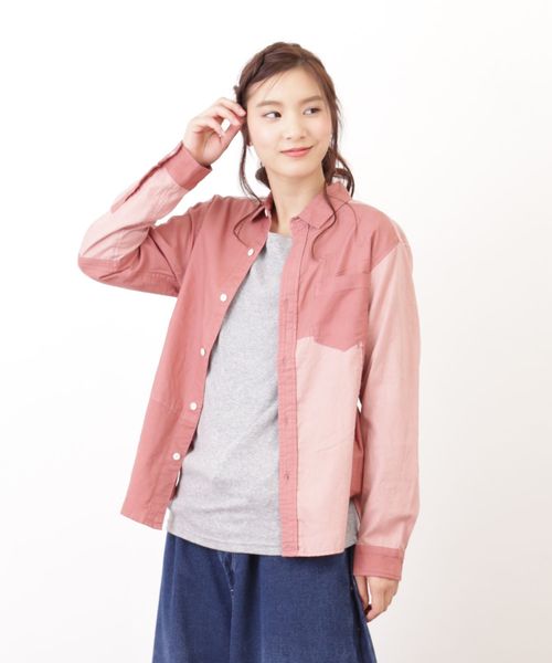 CUBE SUGAR(キューブシュガー)の「異素材組合せレギュラーシャツ(シャツ/ブラウス・レディース・グレー/カーキ/ピンク/ネイビー・M)」の4枚目の写真