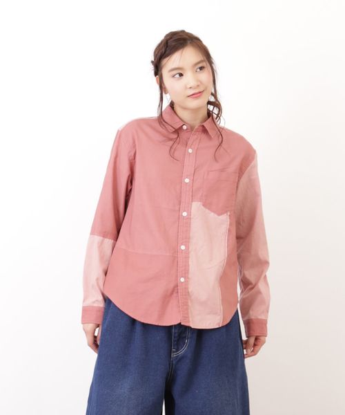 CUBE SUGAR(キューブシュガー)の「異素材組合せレギュラーシャツ(シャツ/ブラウス・レディース・グレー/カーキ/ピンク/ネイビー・M)」の14枚目の写真