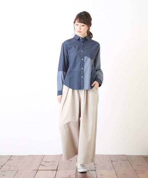 CUBE SUGAR(キューブシュガー)の「異素材組合せレギュラーシャツ(シャツ/ブラウス・レディース・グレー/カーキ/ピンク/ネイビー・M)」の16枚目の写真